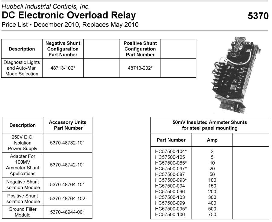 Products Electronic Components5370 DC Electronic Overload Relay